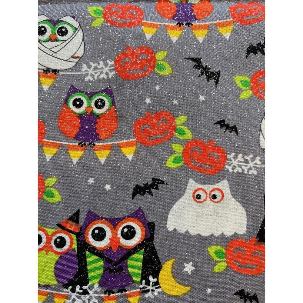 Fabric - Cute Perched Owls dressed Halloween costumes with glitter - only 1 Yard